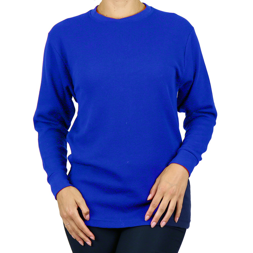 GBH - GBH Women's Loose Fit Crew Neck Waffle-Knit Thermal Shirt (S-2XL)