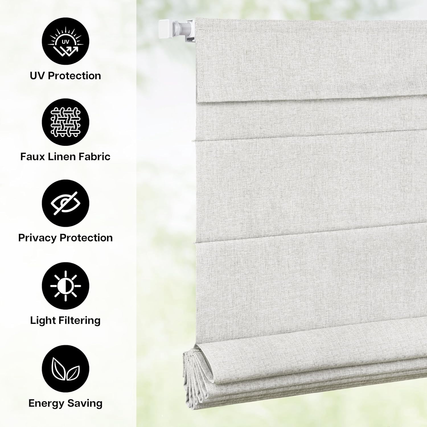 LazBlinds No Drill Roman Shades for Windows, Cordless Blackout Window Shades with UV Protection, Polyester Fabric for Bedroom & Living Room, 20"W x 64"H, Natural