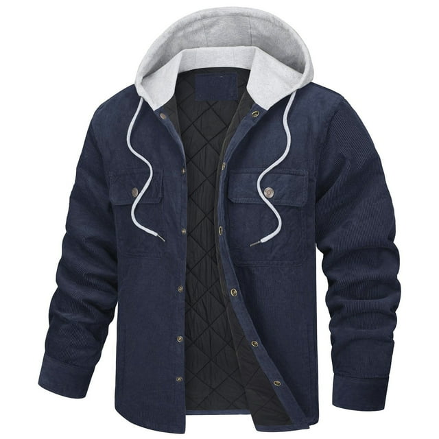 Birdeem Men Button-Up Cardigan Carry Pockets Solid Color Long Sleeve Hooded Jacket