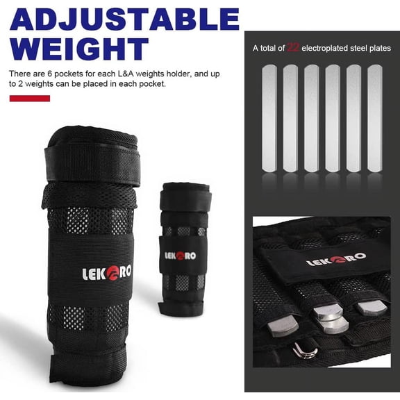 Adjustable Wrist Ankle Weights with Removable Steel Bars, 1 Pair Arm Leg Weights for Men Women, No Sand Leakage, for Walking Jogging Yoga Fitness