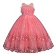 thumbnail image 1 of Robe de Bal de Fin d'Année pour Filles à Imprimé Floral, Élégante en Tulle avec Nœud et Ceinture, Robe Maxi de Princesse, 1 of 4