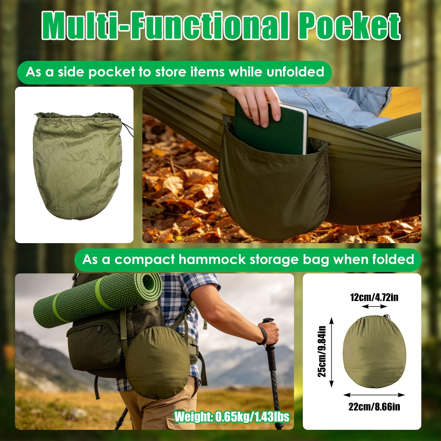 3 in 1 Camping Hammock with Automatic Pop-Up Mosquito Net, Lightweight 70D Nylon Portable Hammock Supports 440lbs, Dual Zipper Outdoor Hammock for Camping Hiking Backpacking Beach Backyard