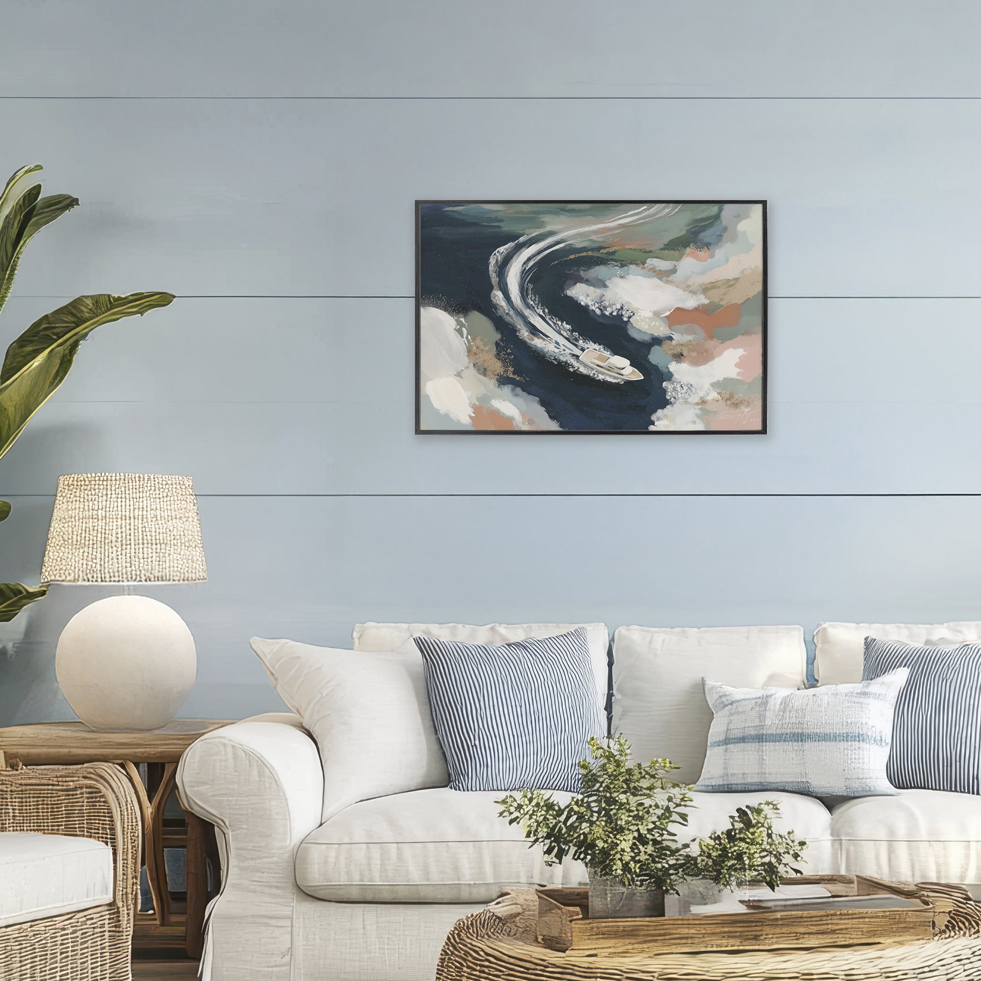 Stupell Industries Boat Wake From Above Black Framed Giclee Art, design by Chromatic Storm Studio