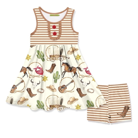 Millie Loves Lily Girls Cream Rodeo Print Dress and Short Set, Big Girls, Size 8,2-PCS