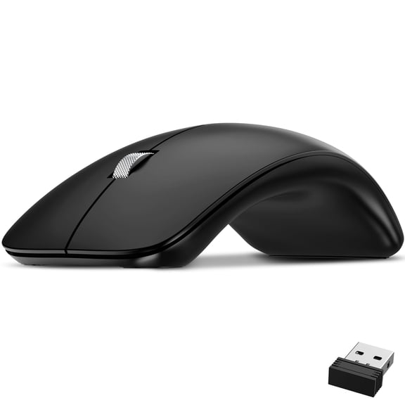 Delton S10 Curved Ergonomic Wireless Mouse, 2.4GHz Connection USB Mouse, 3 Noiseless Buttons, Smooth Scroll Wheel, 2 x AAA Battery Operated, Compatible with PC, Mac, Laptop, Chromebook - Black