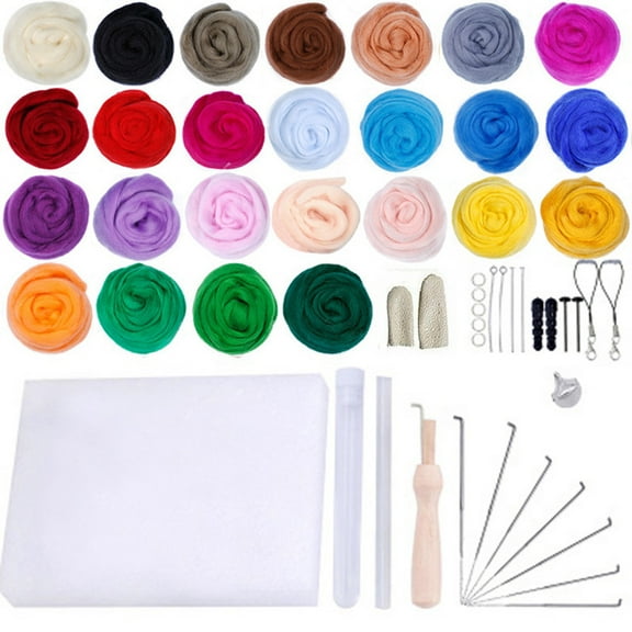 Needle Felting Starter Kit 25 Colors Wool Roving Roving Felting Kit with Basic Tools Foam Mat Needle Felting Supplies