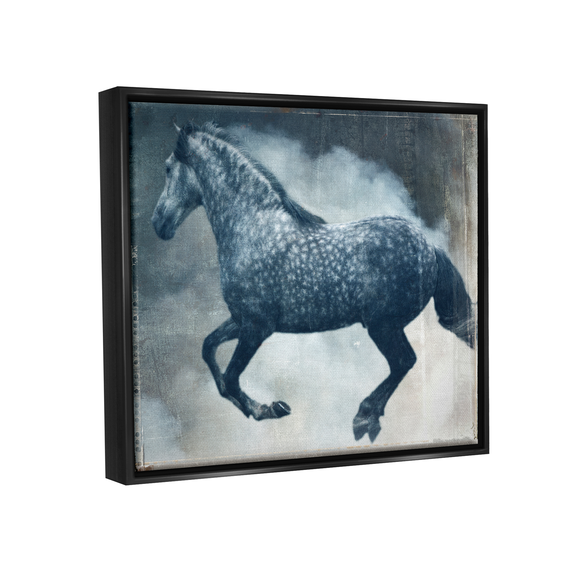 Stupell Industries Blue Galloping Horse Vintage Animals & Insects Painting Black Floater Framed Art Print Wall Art