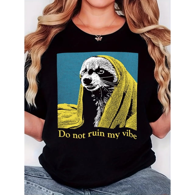 Camiseta de mujer con estampado "Sello en toalla amarilla, no me arruines el ambiente", estilo retro minimalista, cuello redondo, informal y cómoda, deportiva de manga corta.