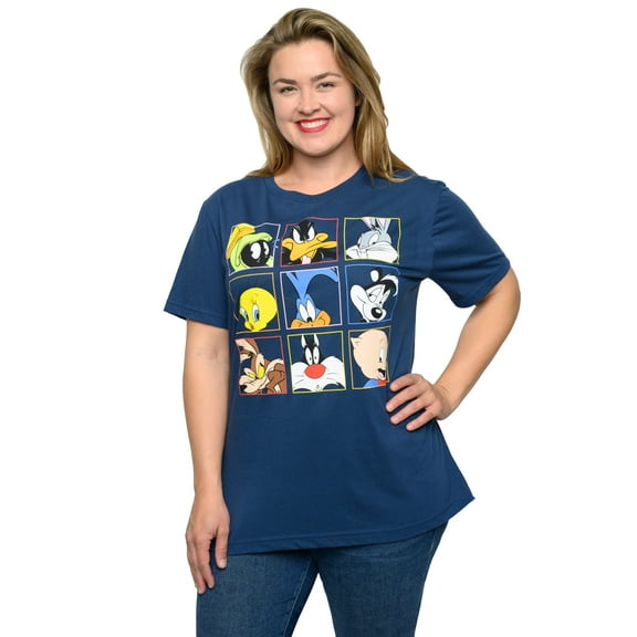 Women's Looney Tunes T-Shirt Plus Size Bugs Bunny Blue Daffy Sylvester Tweety
