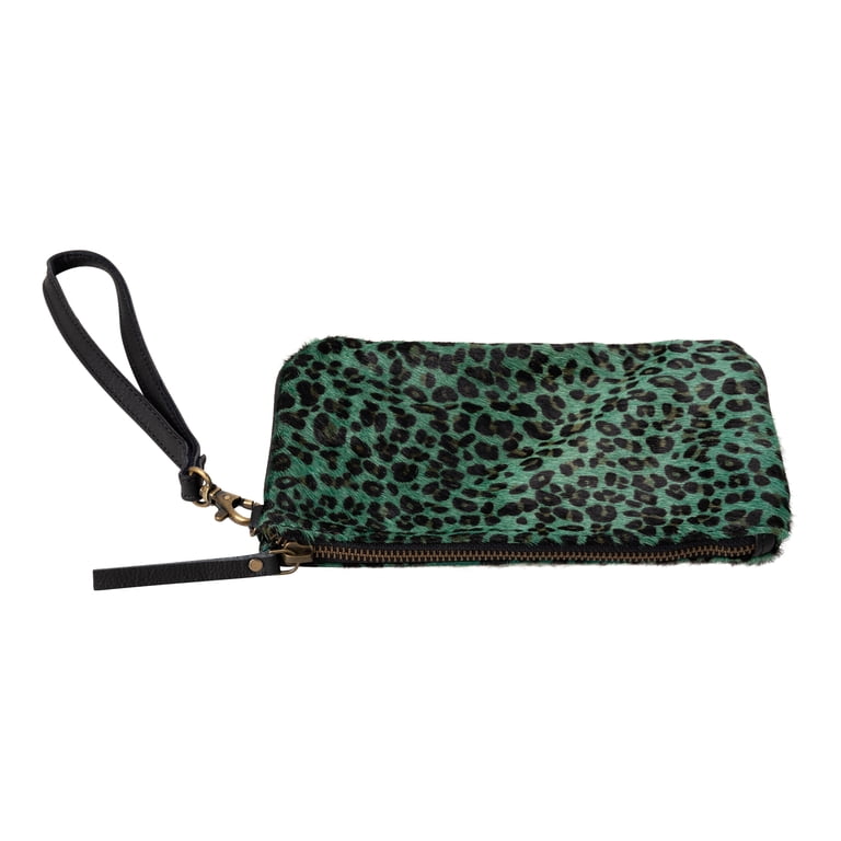Huntley Equestrian Hair-On Cowhide Wristlet Clutch - Genuine Leather, Detachable Strap, 9x6"