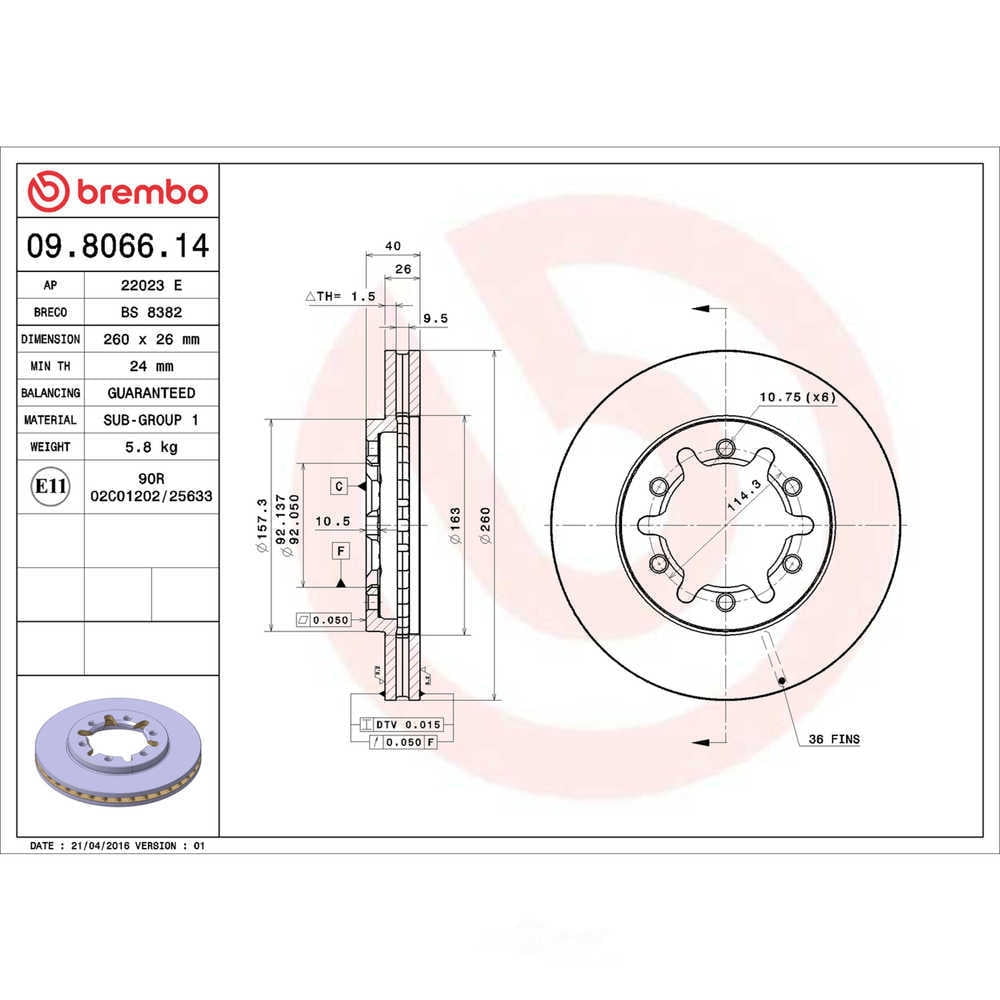 Brembo 09.8066.14 Premium Front Brake Rotor
