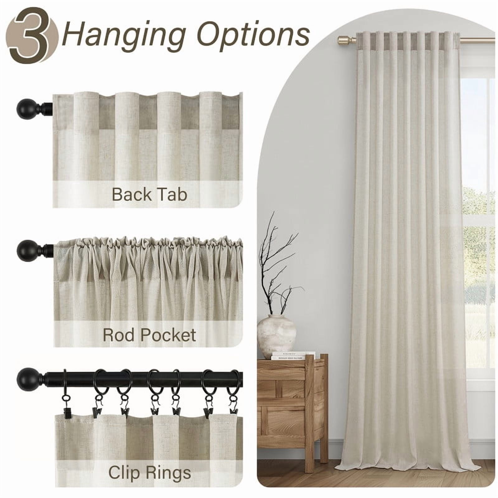 Topfinel Linen Curtains Soft Textured Semi Sheer Light Filtering Drapes Rod Pocket Back Tab Window Treatments for Living Room Bedroom, Oatmeal, 50x90 inch, 2 Panels