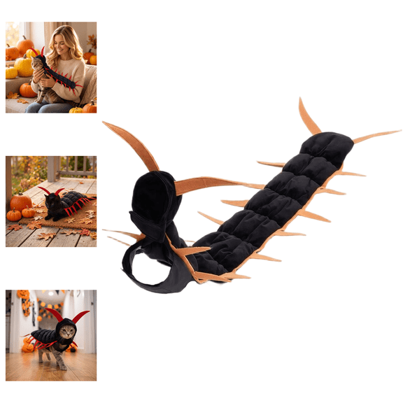 Giant Centipede Cat Costume | Red / Gold, For Halloween, Creepy Realistic Design, 3D Padded Legs, Cat Cosplay, Cat Photo Shoot, Secure Adjustable Straps-Gold