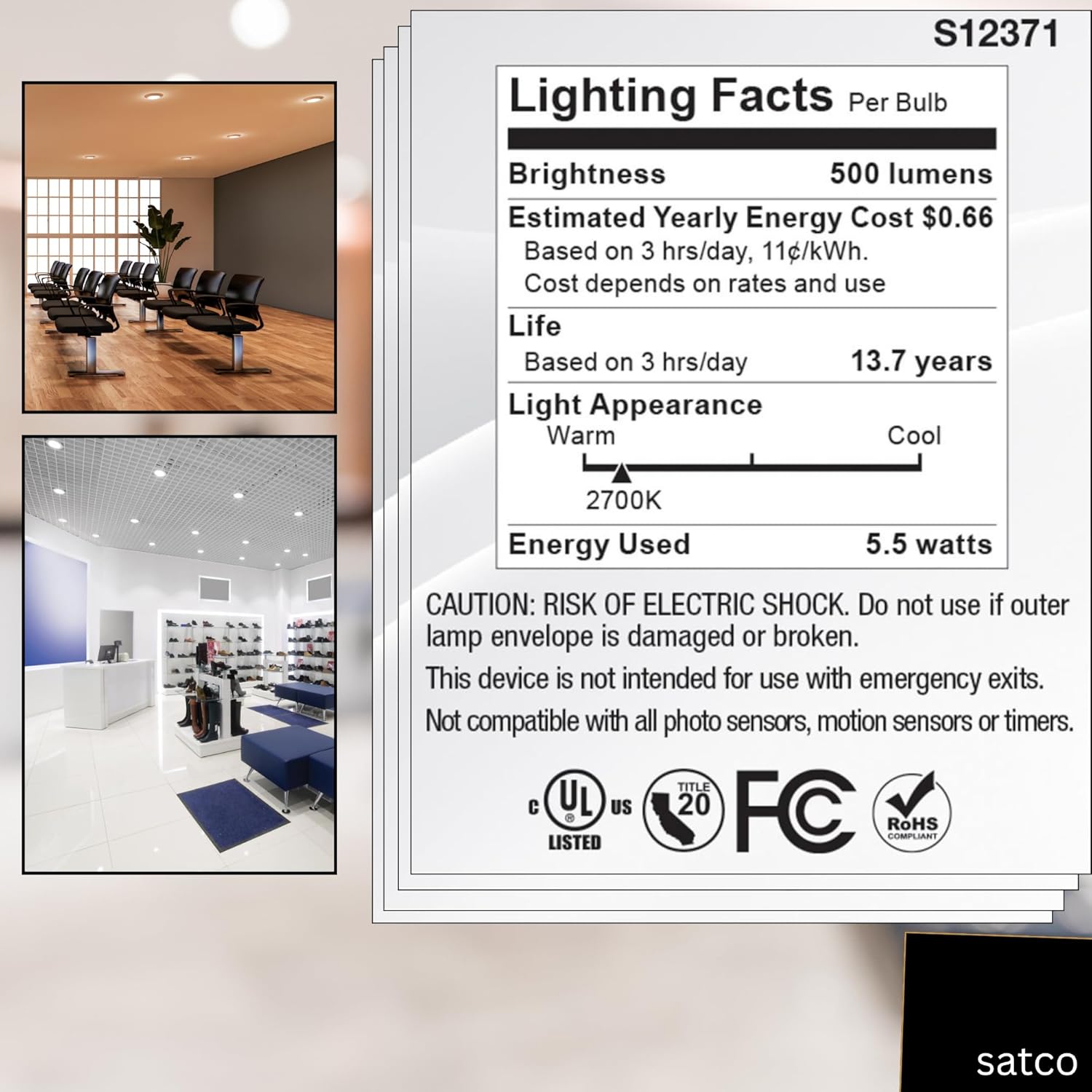 Satco S12371 MR16 LED Flood Light Bulbs 120V 5.5W 2700K GU10 Base Dimmable (12 Pack)