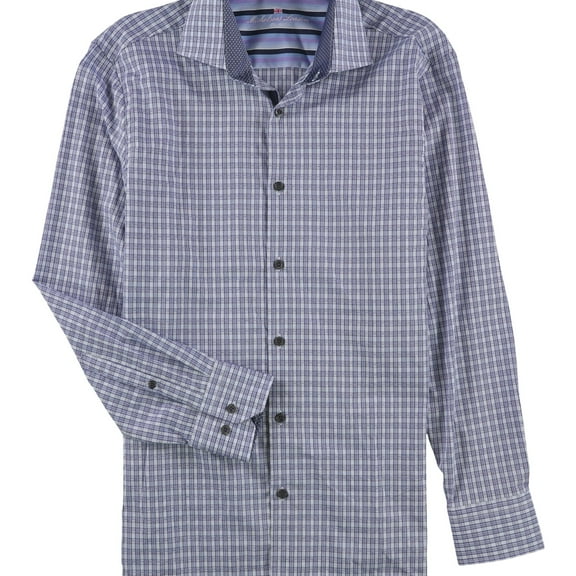 Michelsons London Mens Print Button Up Shirt, Blue, Medium