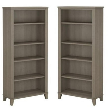 Home Square 2 Piece Solid Wood Bookcase Set with 5 Shelf in Ash Gray