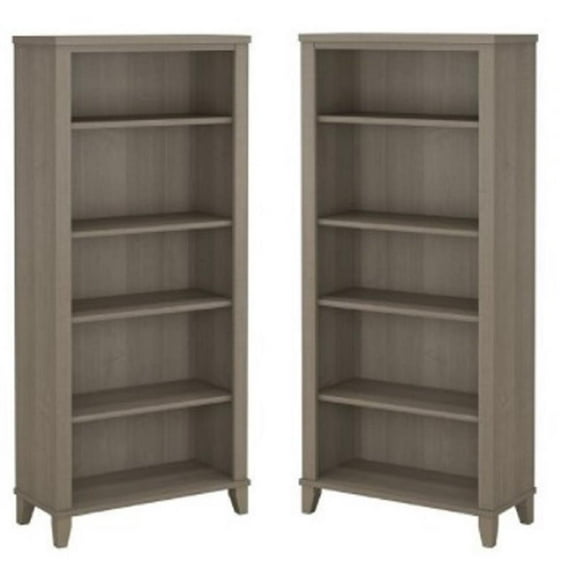 Home Square 2 Piece Solid Wood Bookcase Set with 5 Shelf in Ash Gray