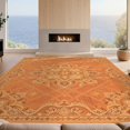 thumbnail image 2 of Design&I 5'x7' Washable Area Rug Orange Burnt Terracotta Symmetrical Motif Grid Frame Print Vintage for Small Living Room, Bedroom, Sleek Flatweave Pet Friendly & Non-Slip, 2 of 7