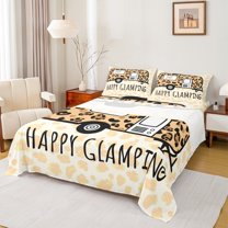 Castle Fairy Boys Girls RV Car Twin Sheet Sets 3pcs,Leopard Print Twin Fitted Sheet Microfiber,Happy Camping Adventure Breathable Flat Sheet,Lightweight Room Decor