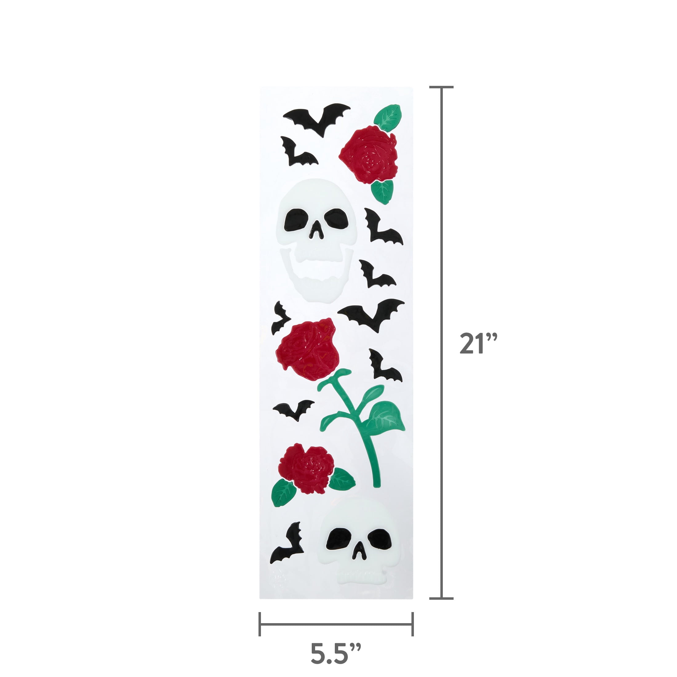 Skulls and Roses Gel Clings, Multicolor, 5.5" x 21", Halloween by Way To Celebrate