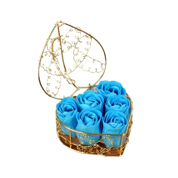 Steadline Valentine's Day Blue Rose Soap Flower Gift Box - 6Pcs Artificial Floral Arrangement - Romantic Bathroom Decor - Elegant Home Decoration