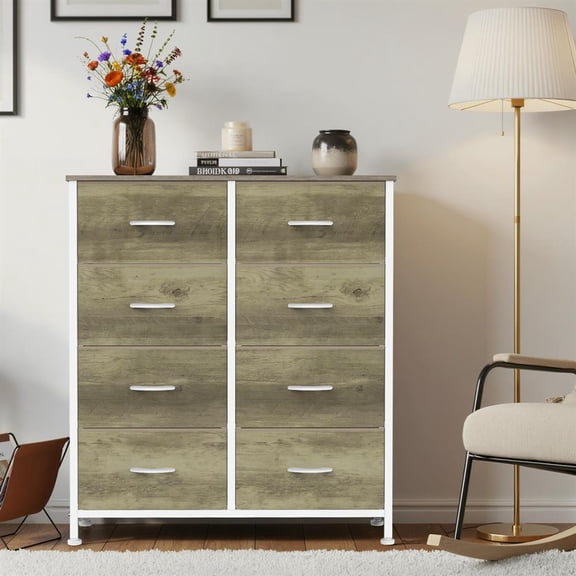 Topcobee Tall Dresser Fabric Storage Tower, Wooden Top for Closet, Entryway, Modern Furniture for Living Room Bedroom, 8-Drawer Chest of Drawers, Oak