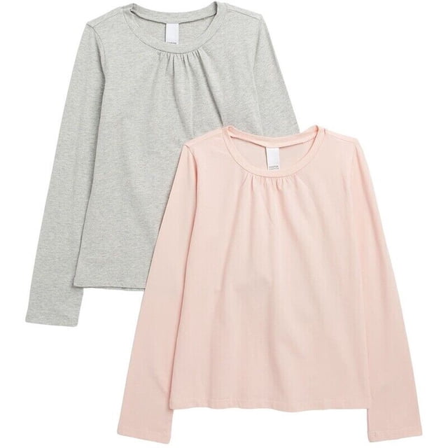 Harper Canyon T-Shirt à Manches Longues Col Rond Lot de 2 (Blanc et Rose) Taille 8