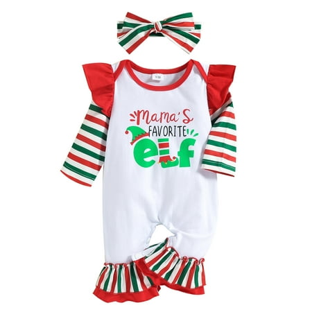 

Jkerther Christmas Baby Letter Print Romper Long Sleeve Jumpsuit Headband Outfits