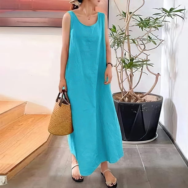 Vestido de playa para mujer Vestido suelto de algodón simple Temperamento de moda Vacaciones FLhrweasw Nuevo