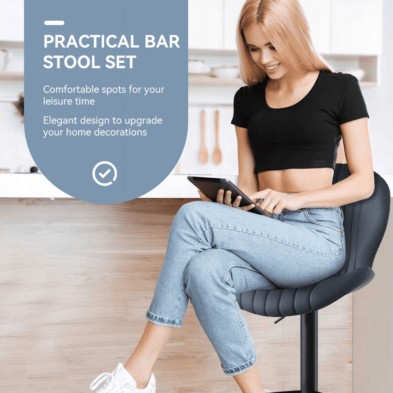 MOONMISS Modern Adjustable Bar Stool Faux Leather Bar Stool, Dark Gray(Set of 2)