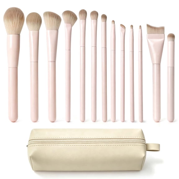 Livhil 13 Pcs Pink Makeup Brushes Set, Soft Makeup Brushes with Pouch, Eyeshadow Brushes Easy-taken Full Face Cosmetic Brushes for Beginners