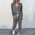thumbnail image 2 of Stamzod Women's Fashion Sweat Set Solid Color V Neck Long Sleeve Shirts and Sweatpants Casual Yoga Outfits for Women Dark Gray C L, 2 of 5