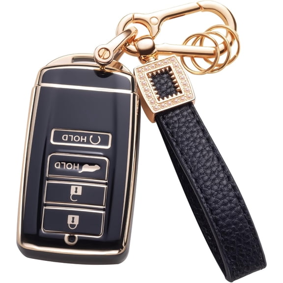 Car Key Fob Cover for Acura CDX RDX RLX TLX TLX-L ILX NSX 4 Buttons TPU Soft Smart Car Key Shell Case Key Protector with Bling Leather Keychain,1