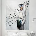 thumbnail image 1 of Space Cat Tapestry, Astronaut Kitten in Space Suit Holding World with Galaxy Clusters Image, Fabric Wall Hanging Decor for Bedroom Living Room Dorm, 5 Sizes, White Black and Blue, by Ambesonne, 1 of 1