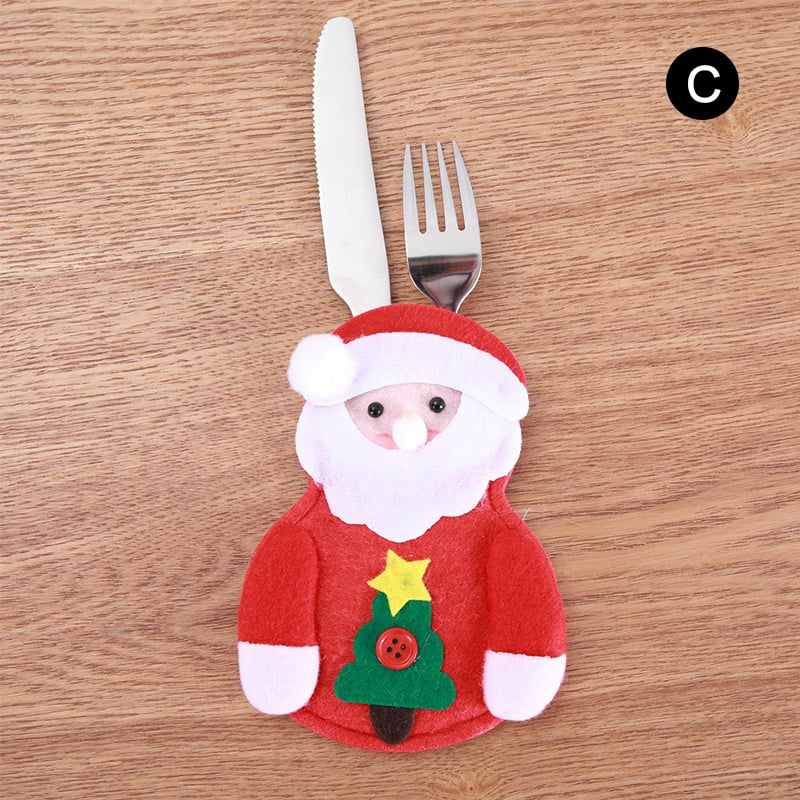 Xmas Party Santa Claus Fork Bags Christmas Decor Tableware Cases Cutlery Bags 