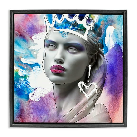 Stupell Industries Modern Crowned Woman People Painting Black Floater Framed Canvas Art Print Wall Art, 18 x 18