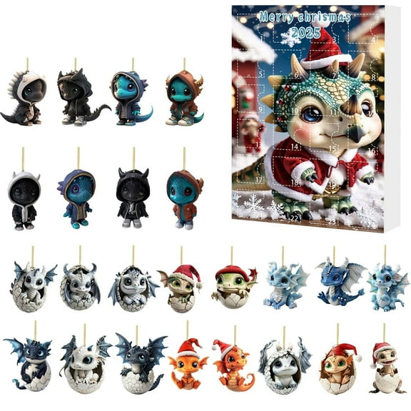 24 Days of Christmas Cool Dragon Figurines Advent Calendar 2025 - Cute Baby Dragon Holiday Countdown with Daily Surprises for Kids & Adults,Christmas Decorations & Gifts‌