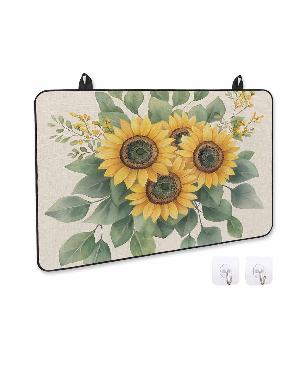 nqOlkjepod Large Induction Cooktop Protector Mat 24"x21", Summer Sunflowers Stove Top Covers for Electric Stove, Watercolor Floral Botanical Retro Stove Burner Cover Mats, Glass Top Stove Cover