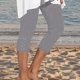thumbnail image 2 of Leggings capri para mujer - Pantalones de compresión para yoga de cintura alta con pedrería para verano, 2 of 5