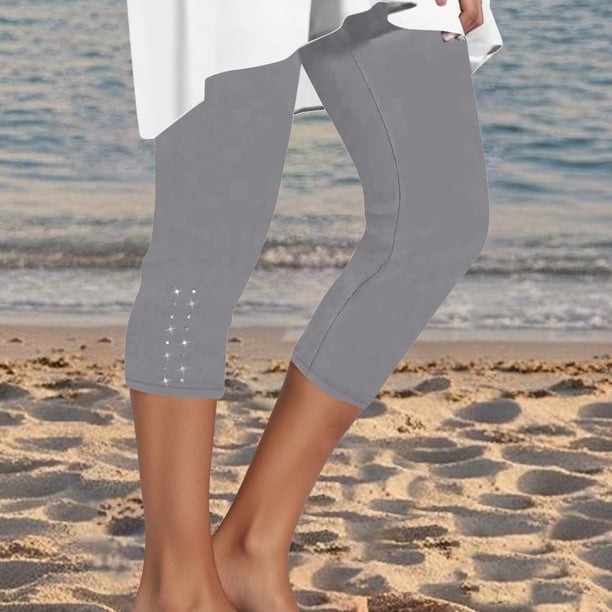 MKLEKYY Leggings Capri para mujer, de verano, con diamantes de imitación, elegantes, de cintura alta, para yoga, de compresión, para entrenamiento