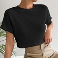 thumbnail image 3 of RRMuAzgs Women's Crew Neck Knit Tops Solid Color Short Sleeve Cropped Top Summer Beach Travel Casual Loose Fit Tee Shirts, 3 of 9
