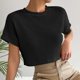 thumbnail image 4 of Tops de Manga Corta para Mujeres Cuello de Tripulación de Punto de Ajuste Suelto Detalle Lateral de Color Sólido Casual para el Uso Diario, 4 of 9