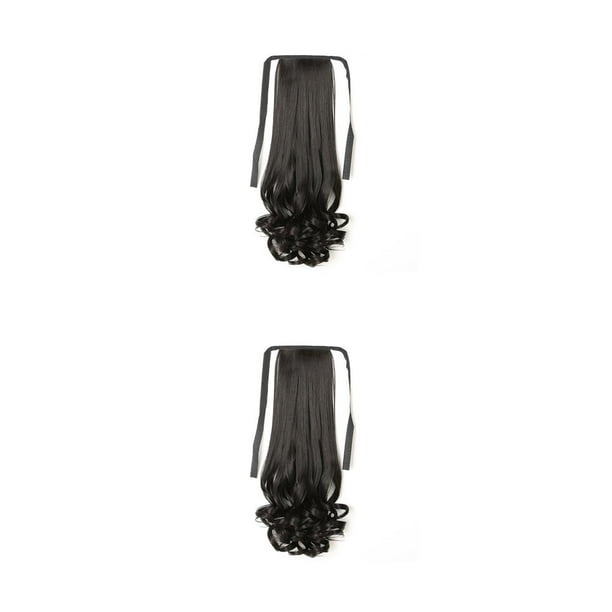 Seitruly Extensión de peluca de cola de caballo, pelucas largas de fibra de alta temperatura, peluquín rizado ligero, resistente al calor, Marrón Negro 38 cm, corto 2piezas