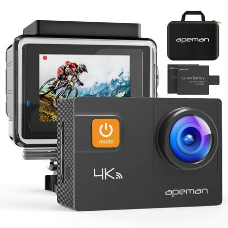 Underwater Video Camera APEMAN Action Camera 4K 20MP WiFi Ultra HD Underwater Waterproof 40M Sports Camcorder with 170° EIS Sony Sensor, 2 Upgraded Batteries, Portable Carrying Bag and 24 Mounting Accessories Kits ()