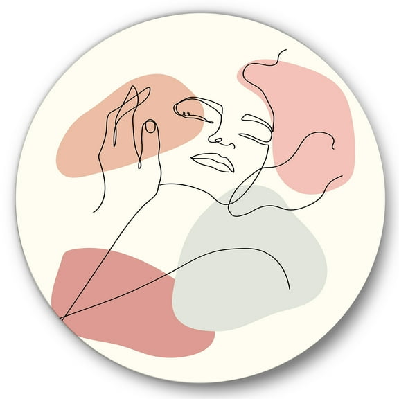 Designart 'Continuous One Line Portrait of Woman' Modern Circle Metal Wall Art 36x36 - Disc of 36