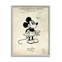 Stupell Industries Vintage Mouse Character Patent Graphic Art Gray Framed Art Print Wall Art, Design by Karl Hronek