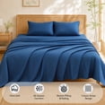 thumbnail image 4 of WISHEAD King Sheet Set, 4 Piece Ultra Soft Brushed Microfiber Bed Sheets, Cooling & Breathable, Secure Fitted Sheet, Wrinkle Resistant Hotel Bedding Set with Classic Stripe, Navy, 4 of 9