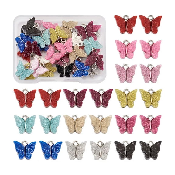 U8MO 44pcs Vintage Butterfly Alloy Acrylic Charms Metal Hang Dangle Pendants 14x12mm