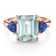thumbnail image 2 of Gem Stone King 18K Rose Gold Plated Silver Sky Blue Simulated Aquamarine and Blue Created Sapphire 3 Stone Ring for Women (6.49 Cttw, Octagon 12X10MM, Trillion 5X5MM, March Birthstone, Size 5), 2 of 3