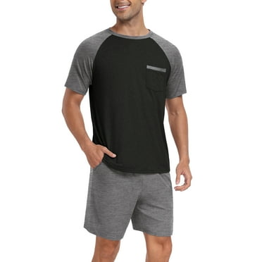 MINTREUS Men's Pajama Set Short sleeved Round Neck 2-piece Set Men's Shorts Casual Set Raglan Pajamas